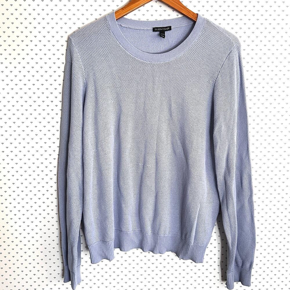Eileen Fisher Waffle Thermal Sweater M Periwinkle Blue Tencel Lyocell Capsule